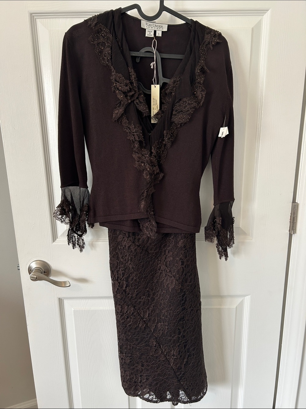 Kay Unger Chocolate Brown Lace Three-Piece Dress Set